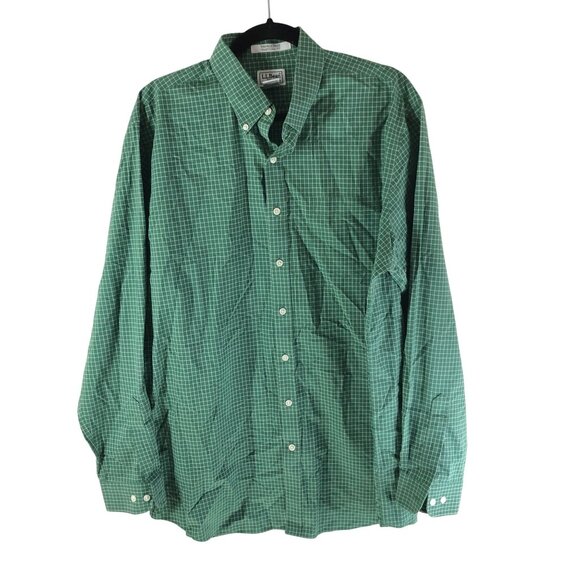LL Bean Mens Button Down Shirt Wrinkle Free Traditional Fit Plaid Green L Tall - Picture 1 of 3